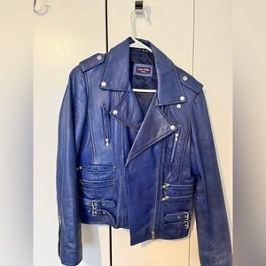 Blue leather jacket